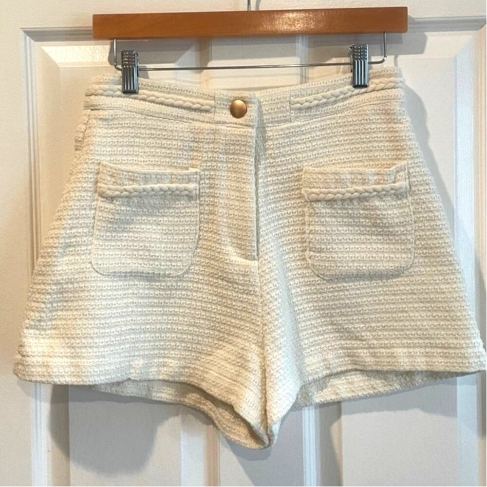 Lili & Lala High Waisted Cotton Shorts Cream Tweed Textured Preppy Size Large